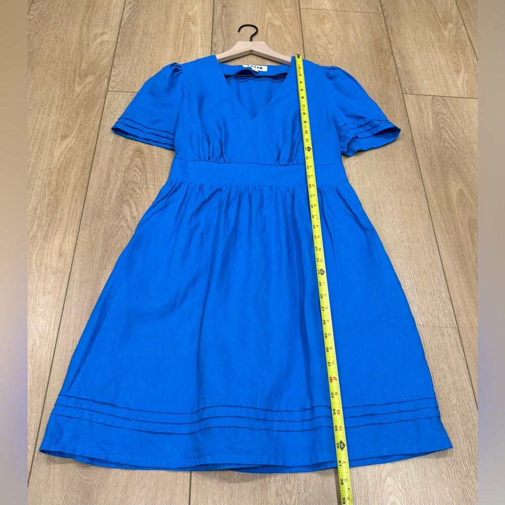 Boden 100% Linen Blue V-Neck Puff Sleeve Dress US 8R - Picture 8 of 11